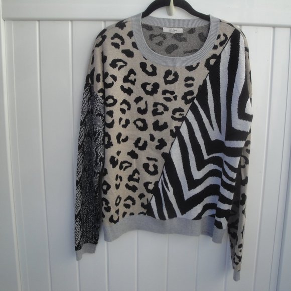 Peyton Primrose Sweater Animal Print Crewneck Pullover Large - Picture 2 of 4